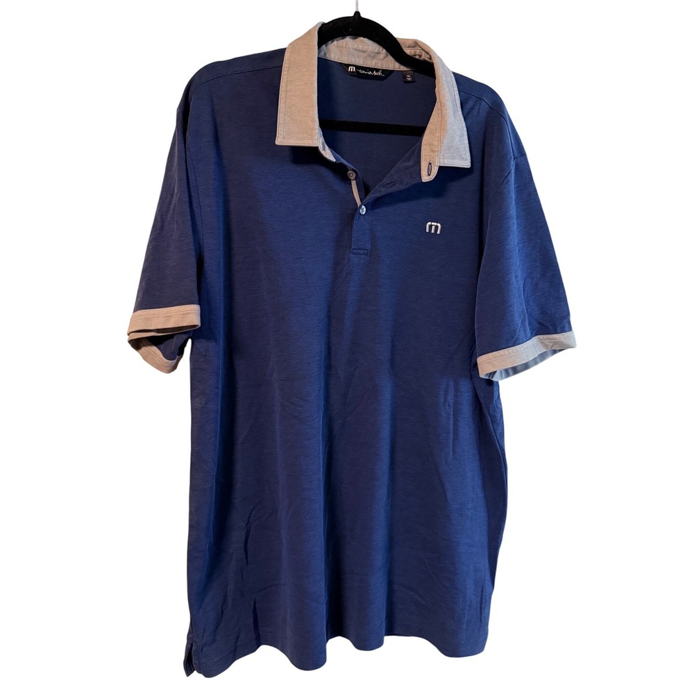 TravisMathew Mens XXL Blue Short Sleeve Pima Cotton‎ Blend Golf Polo Shirt